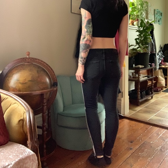 Zara Black with White Stripes and Zippers (@ ankles) - Picture 2 of 7